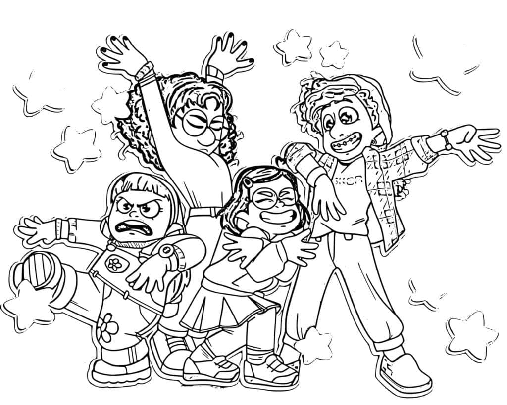 Characters in turning red coloring page
