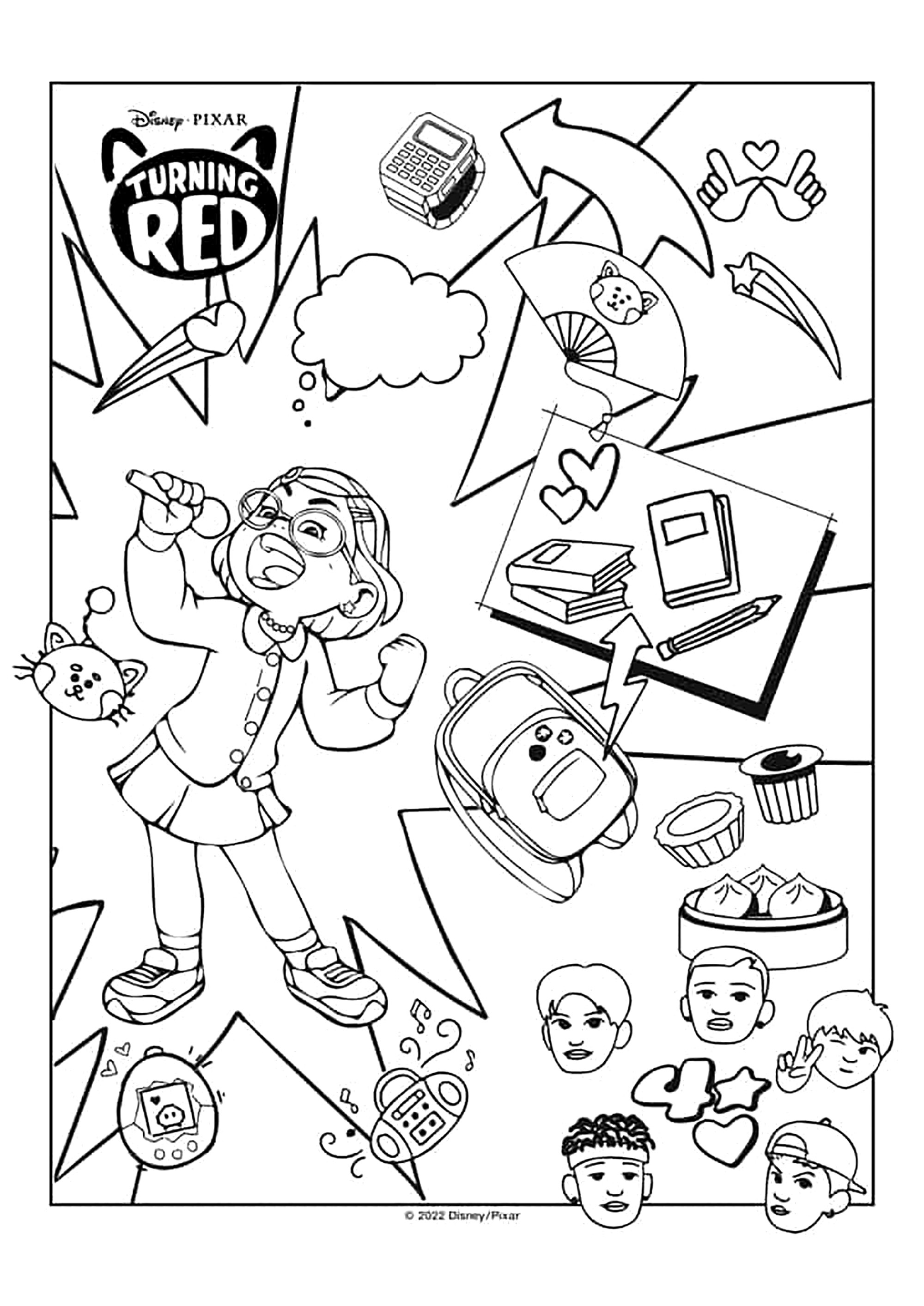 Turning red coloring page from disney pixar