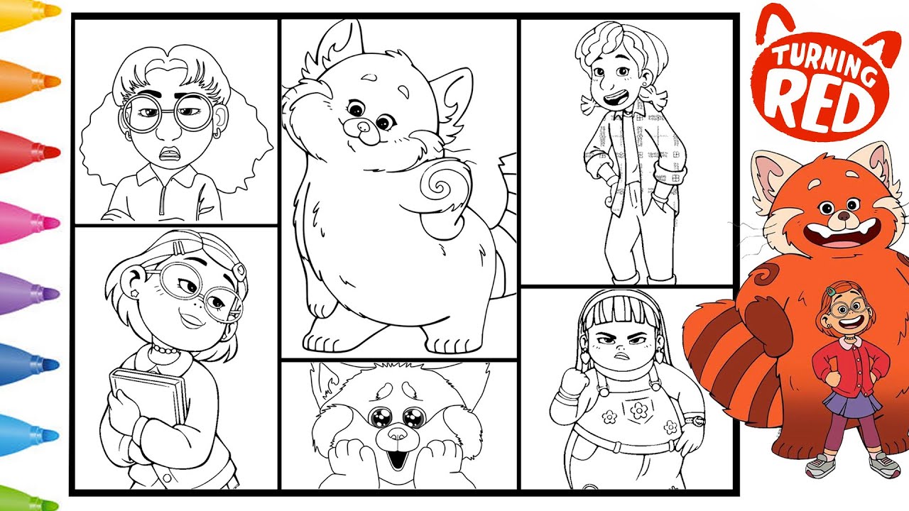 Disney turning red coloring page pixars mei mei lee friends red panda coloring book pilation