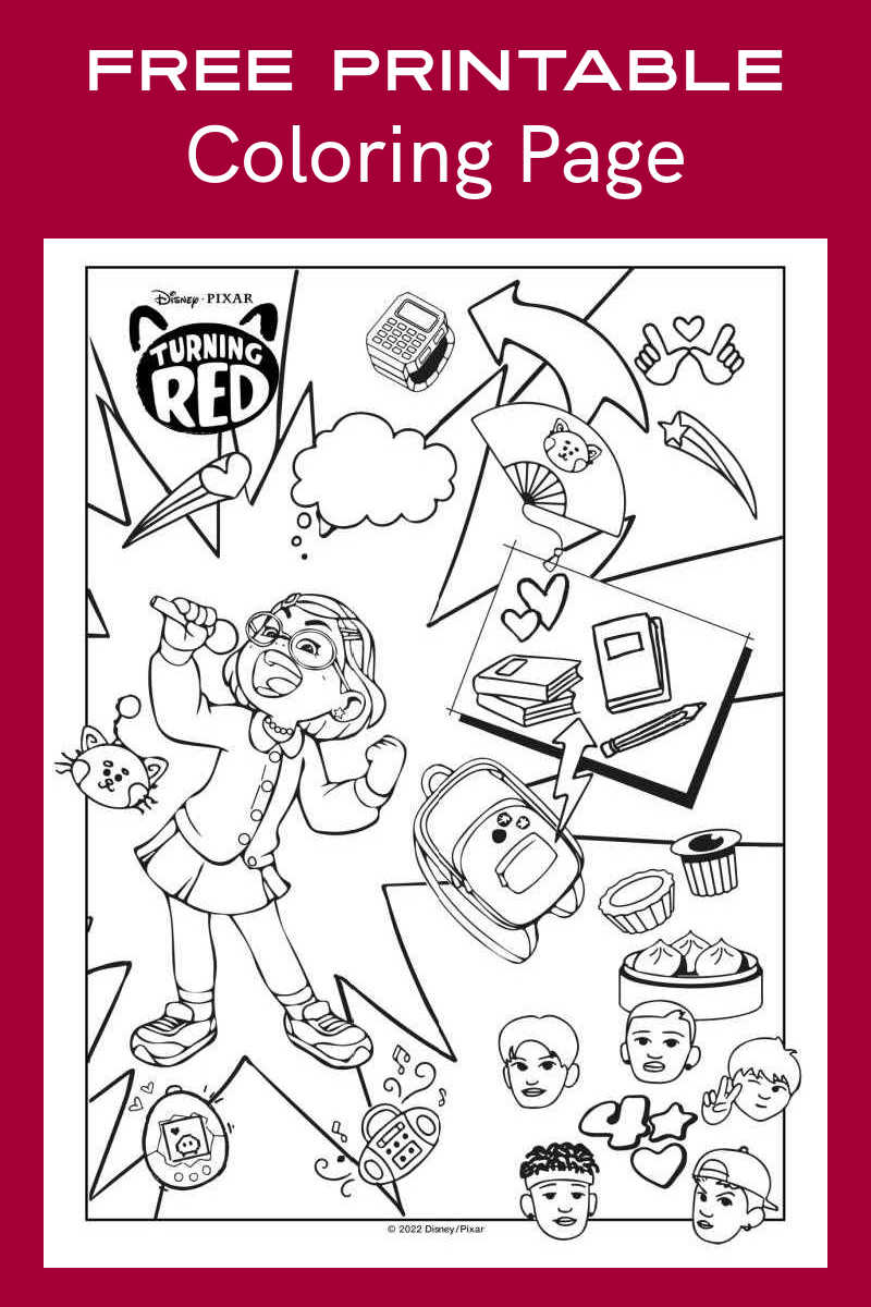 Free printable turning red coloring page collage