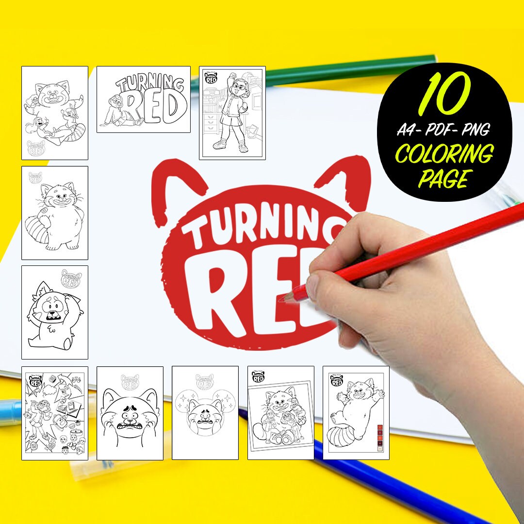 Turning red coloring pages png bundles beast turning red pixar pdf mee ming lie priya turning red characters turning instant download
