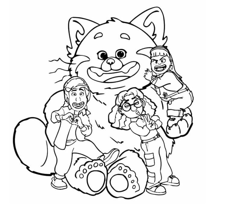Turning red characters coloring page