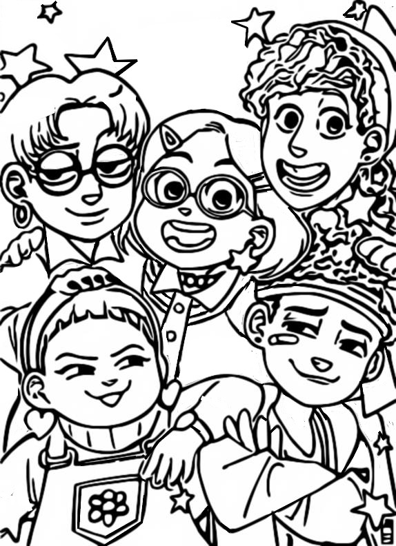 Coloring page turning red mei lee and her friends