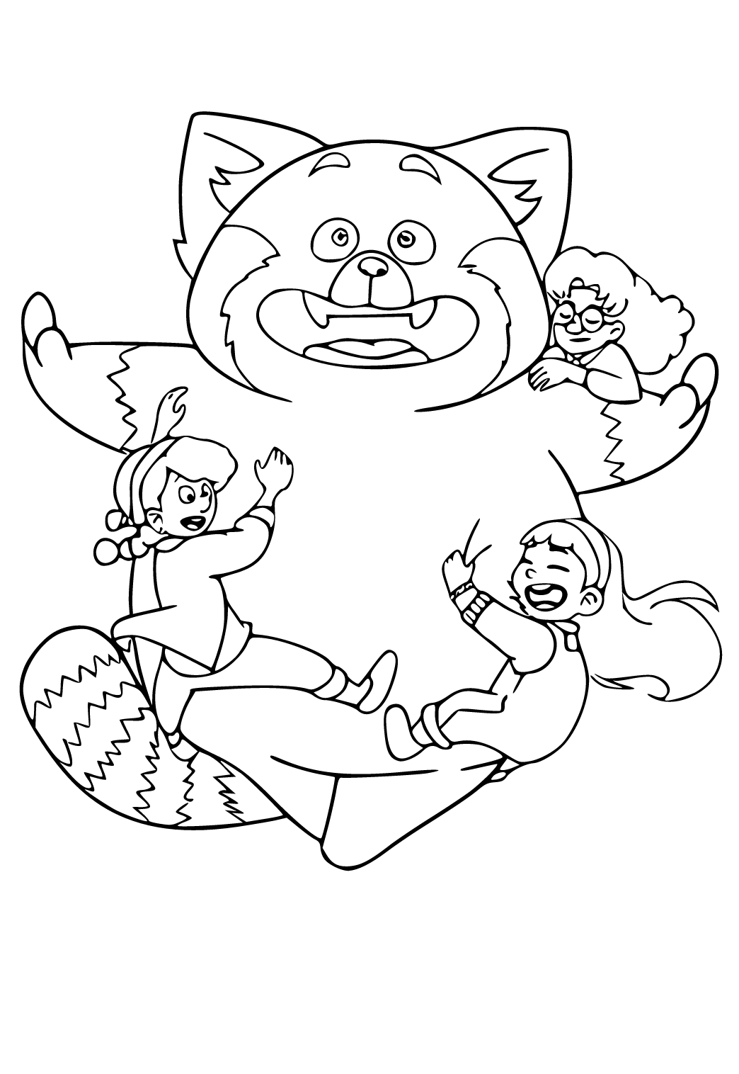 Free printable turning red friends coloring page for adults and kids