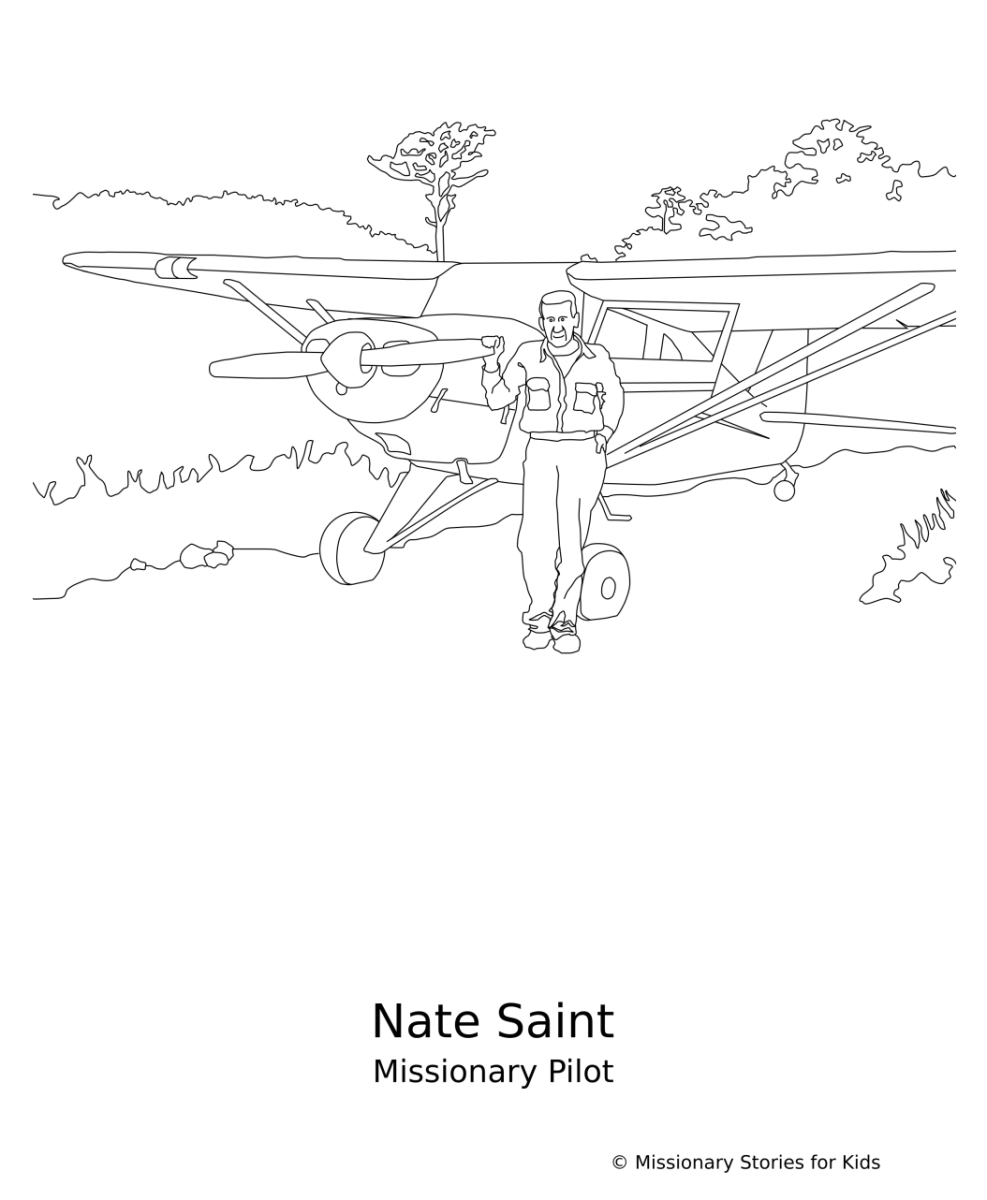 Nate saint â missionary coloring sheet â missionary stories for kids