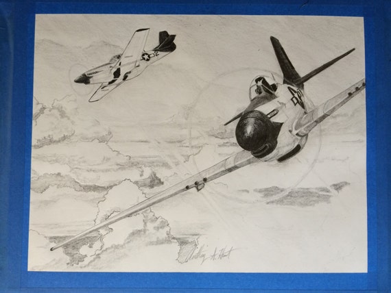 Tuskegee airmen nd p mustang digital print of original graphite drawing