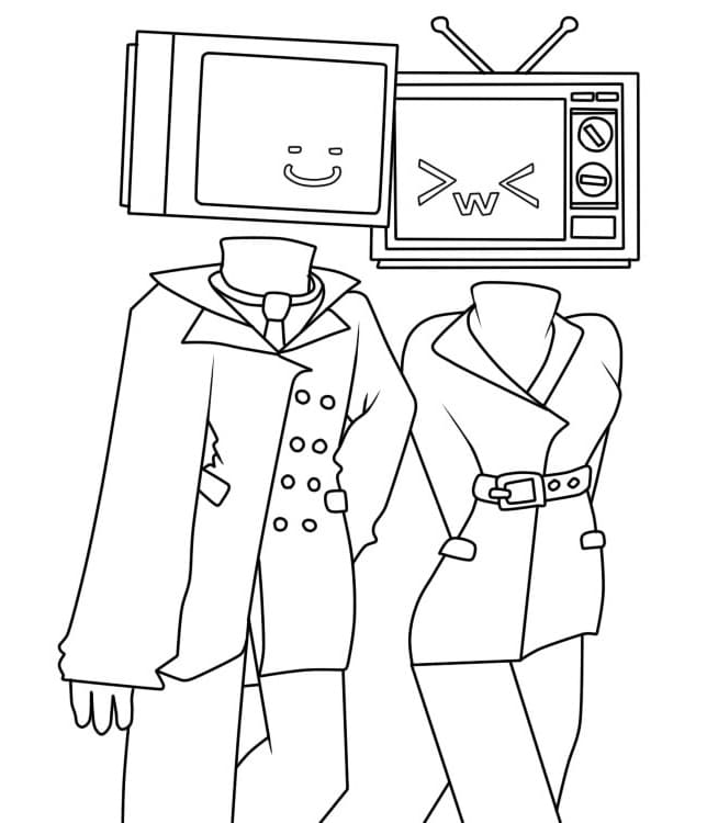 Cute tv man and tv woman coloring page
