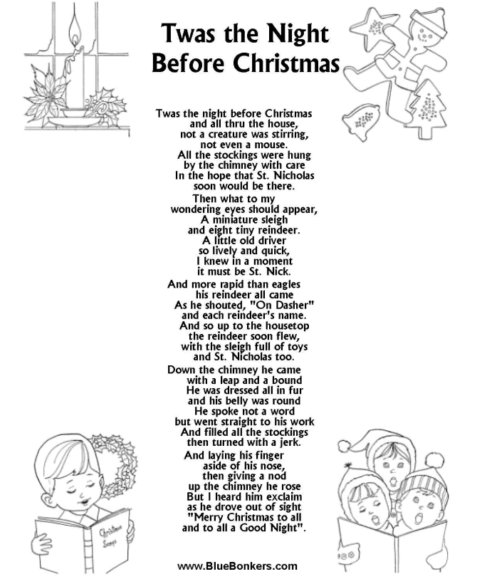 Twas the night before christmas free printable christmas carol lyrics sheets favorite christmas song sheets