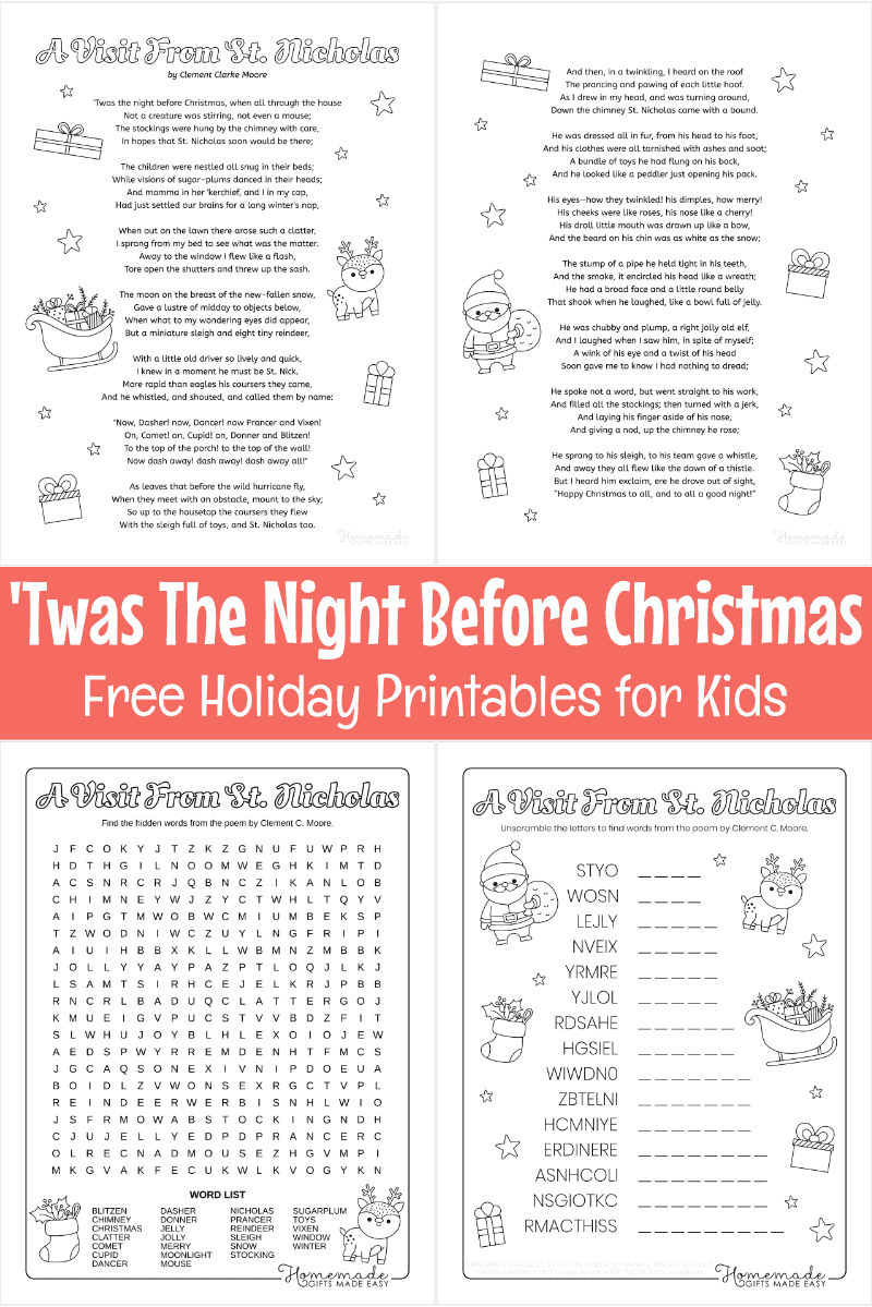 Twas the night before christmas poem printables