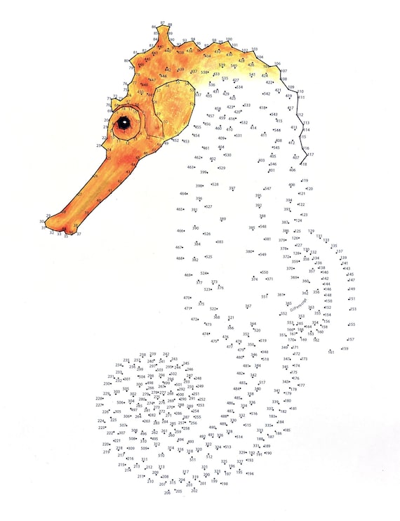 Seahorse extreme dot to dot pdf activity and coloring page