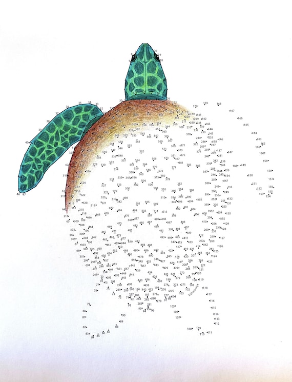 Sea turtle extreme dot to dot pdf activity and coloring page instant download
