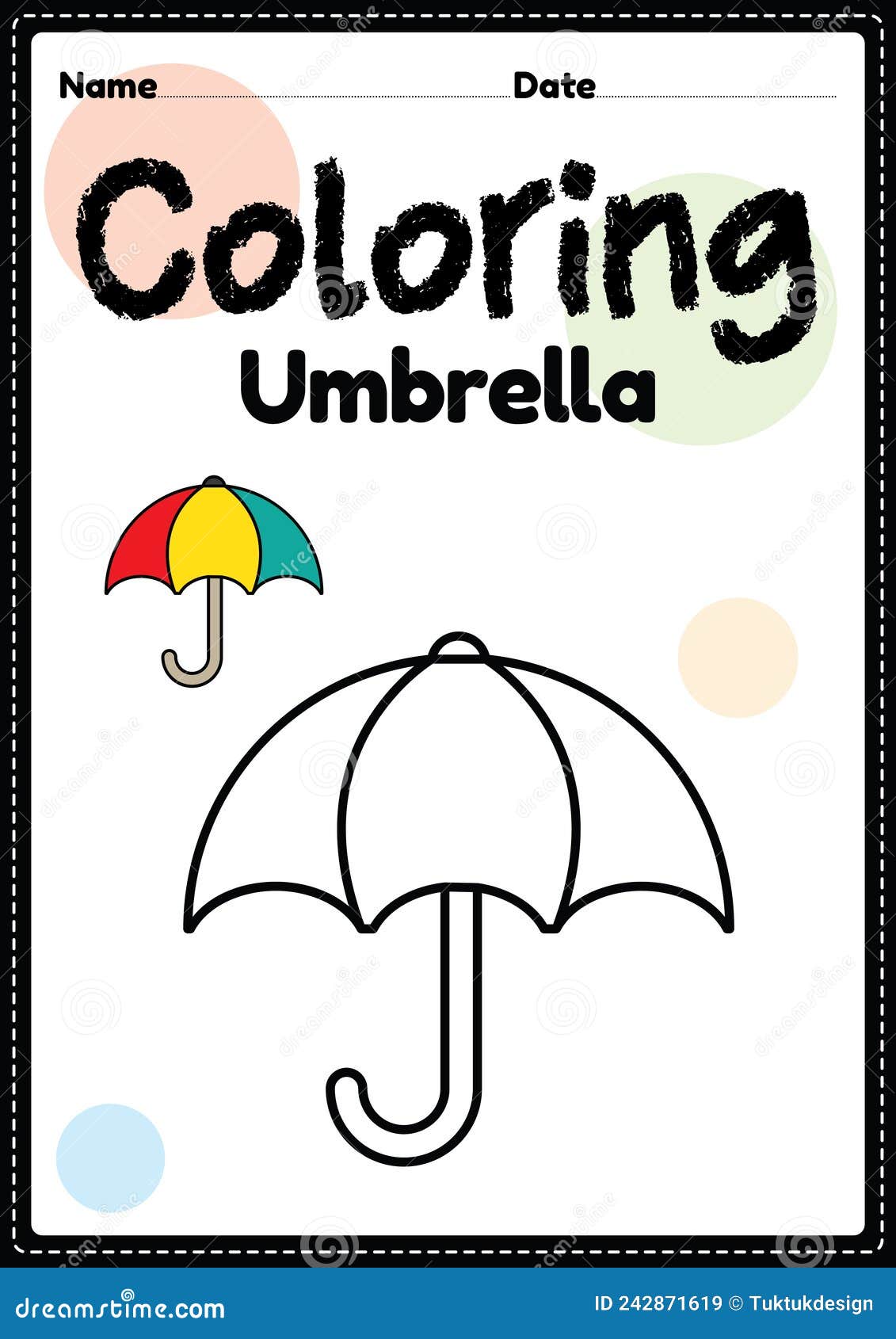 Umbrella coloring page picture worksheet for preschool kindergarten montessori kids to practice coloring activities stock illustration