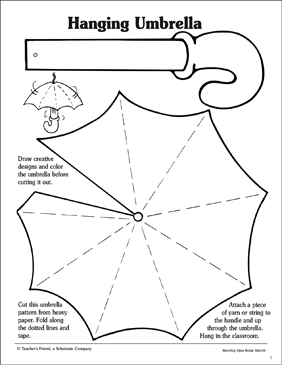 Hanging umbrella craft printable arts and crafts skills sheets