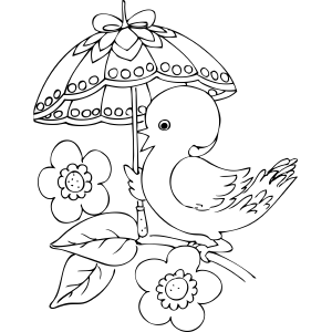 Chick with fancy umbrella coloring page
