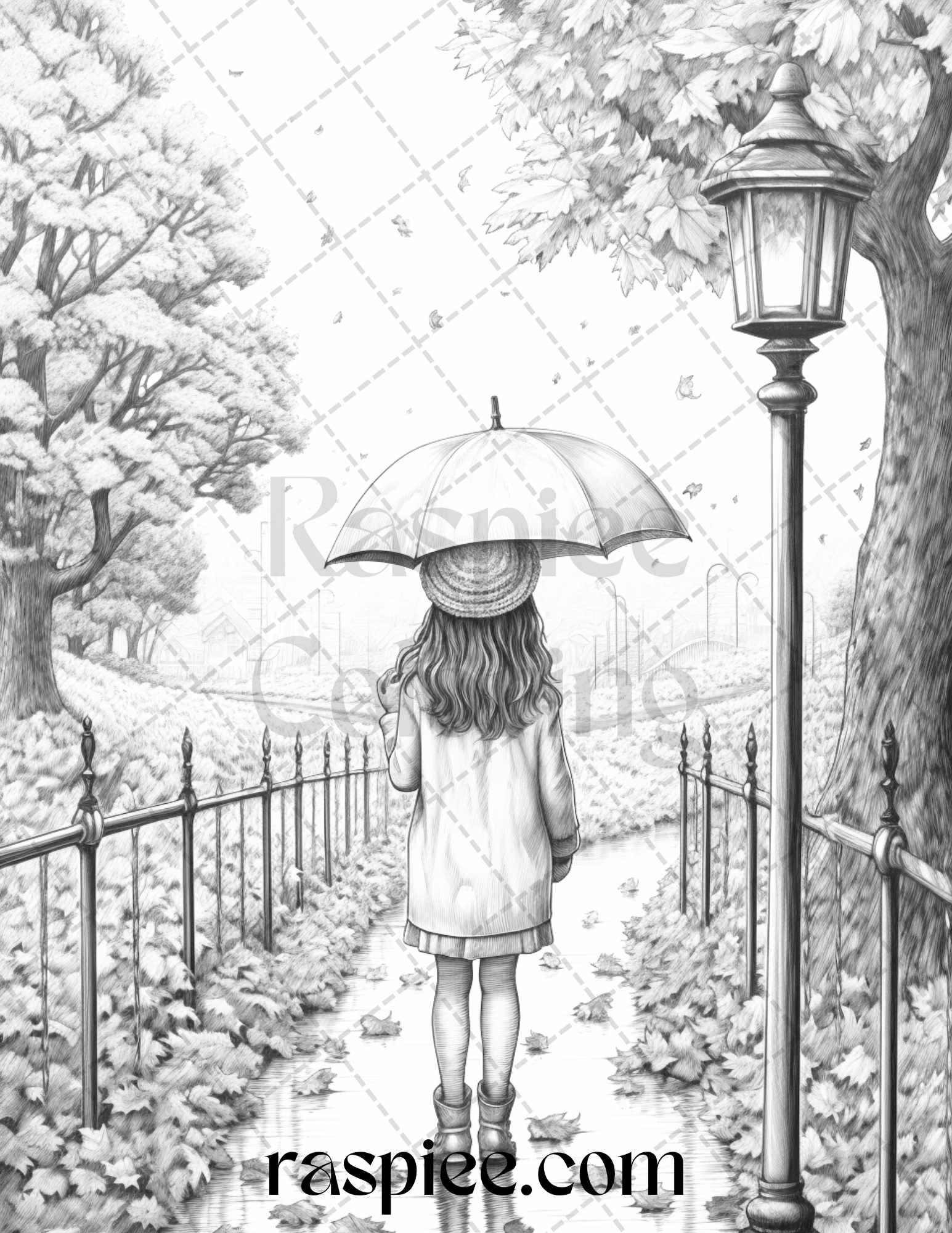 Rainy autumn day grayscale coloring pages printable for adults and â coloring