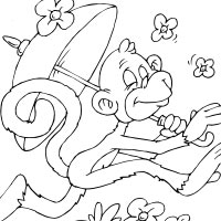 Umbrella monkey coloring pages