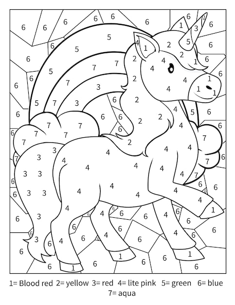 Premium vector unicorn color by number coloring page