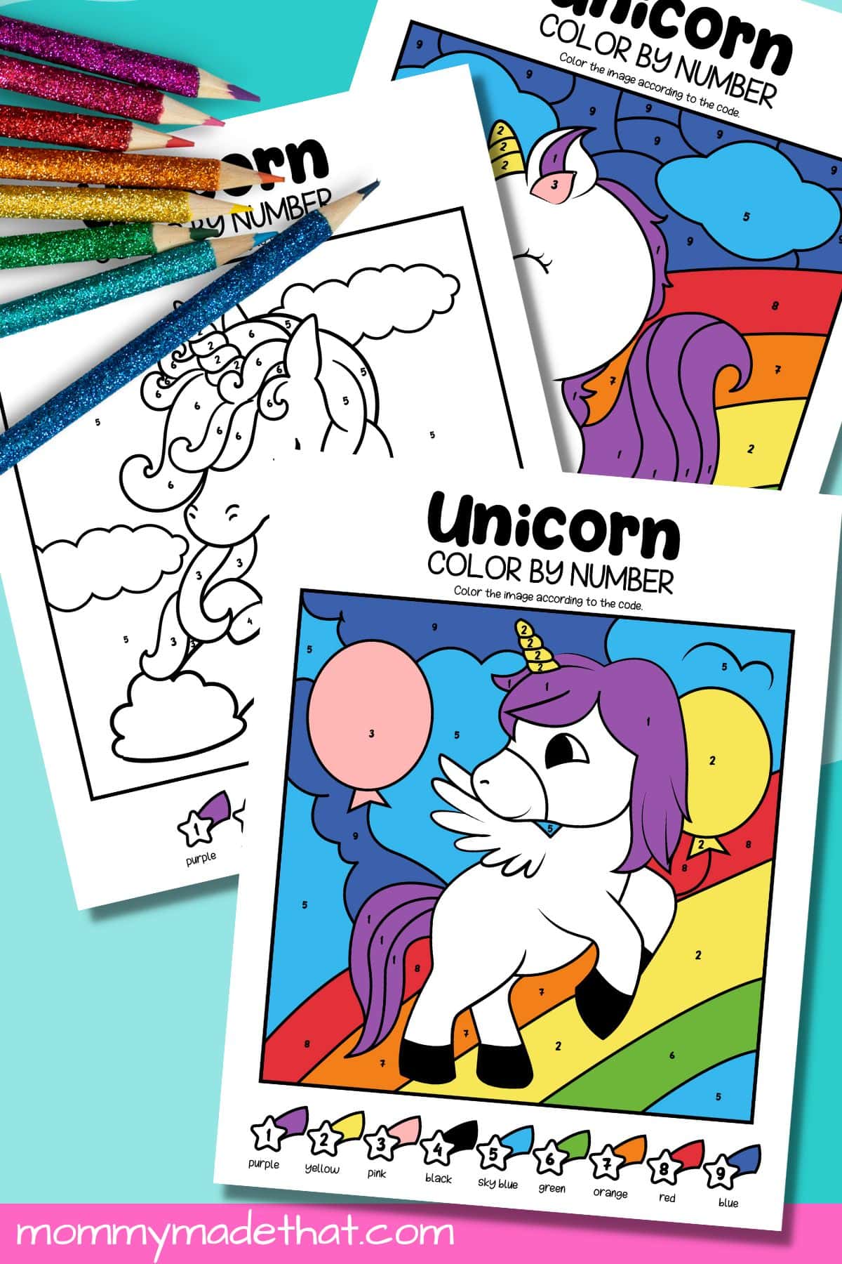 Unicorn color by numbers lots of cute free printables