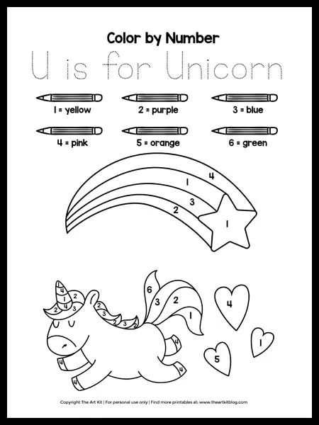 Cute color by number unicorn coloring page for preschoolers â the art kit