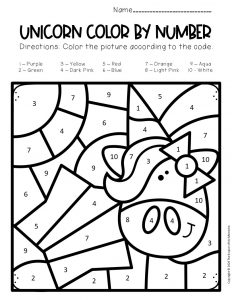 Free color by number unicorn printables
