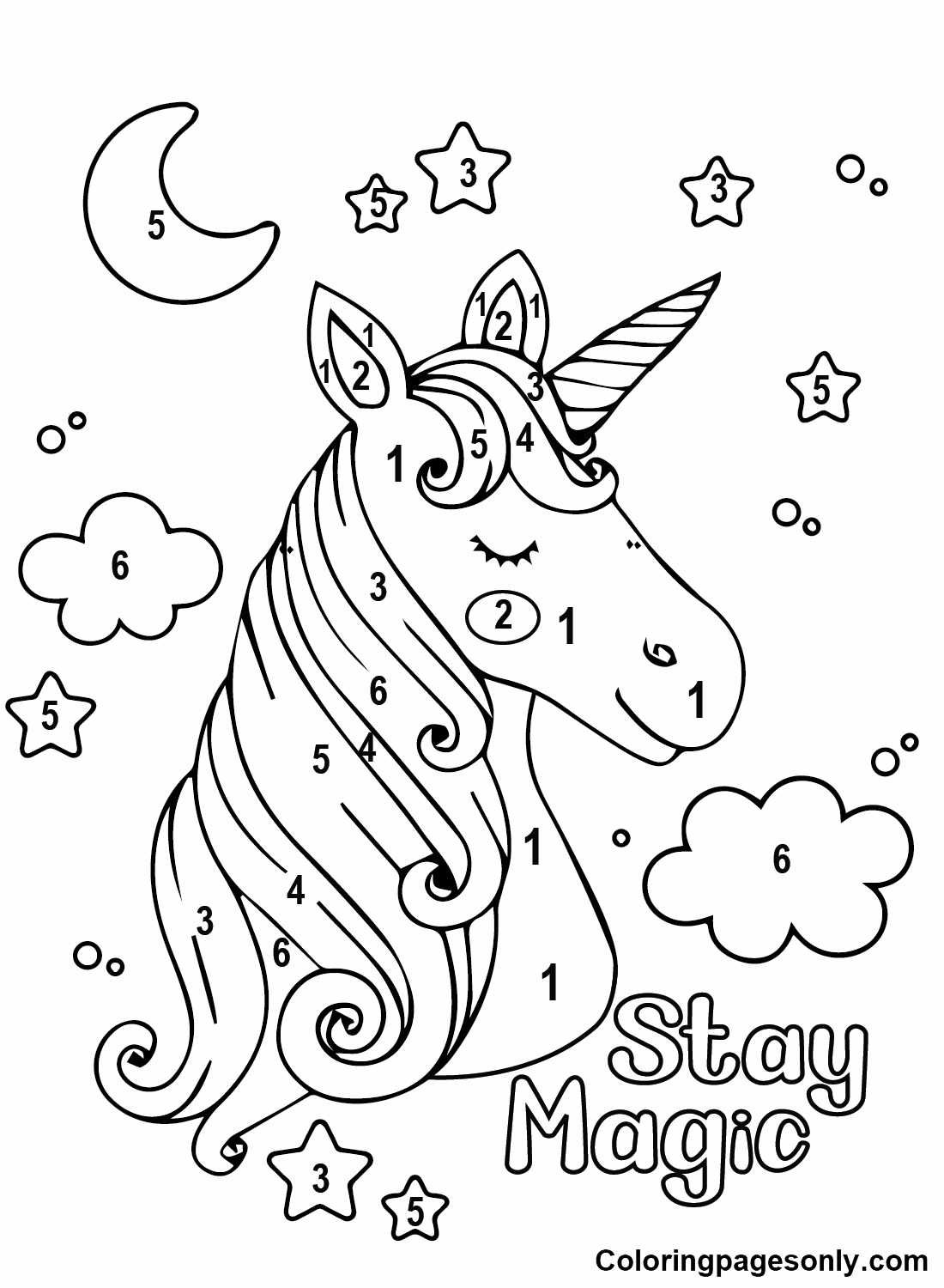Unicorn color by number coloring pages printable for free download