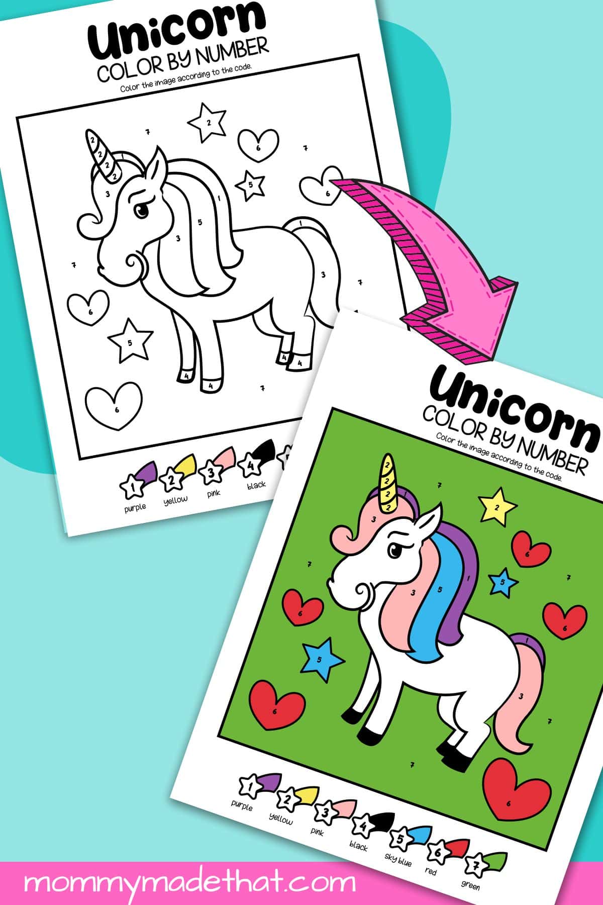 Unicorn color by numbers lots of cute free printables