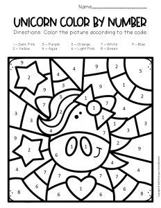 Free color by number unicorn printables numbers for kids kindergarten colors color by number printable