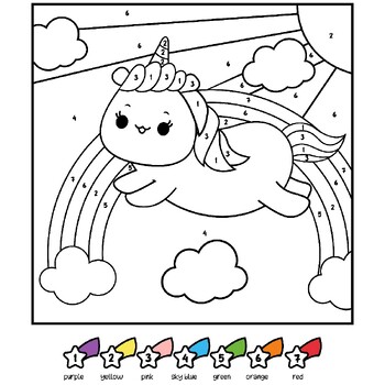 Unicorn color by number coloring pages