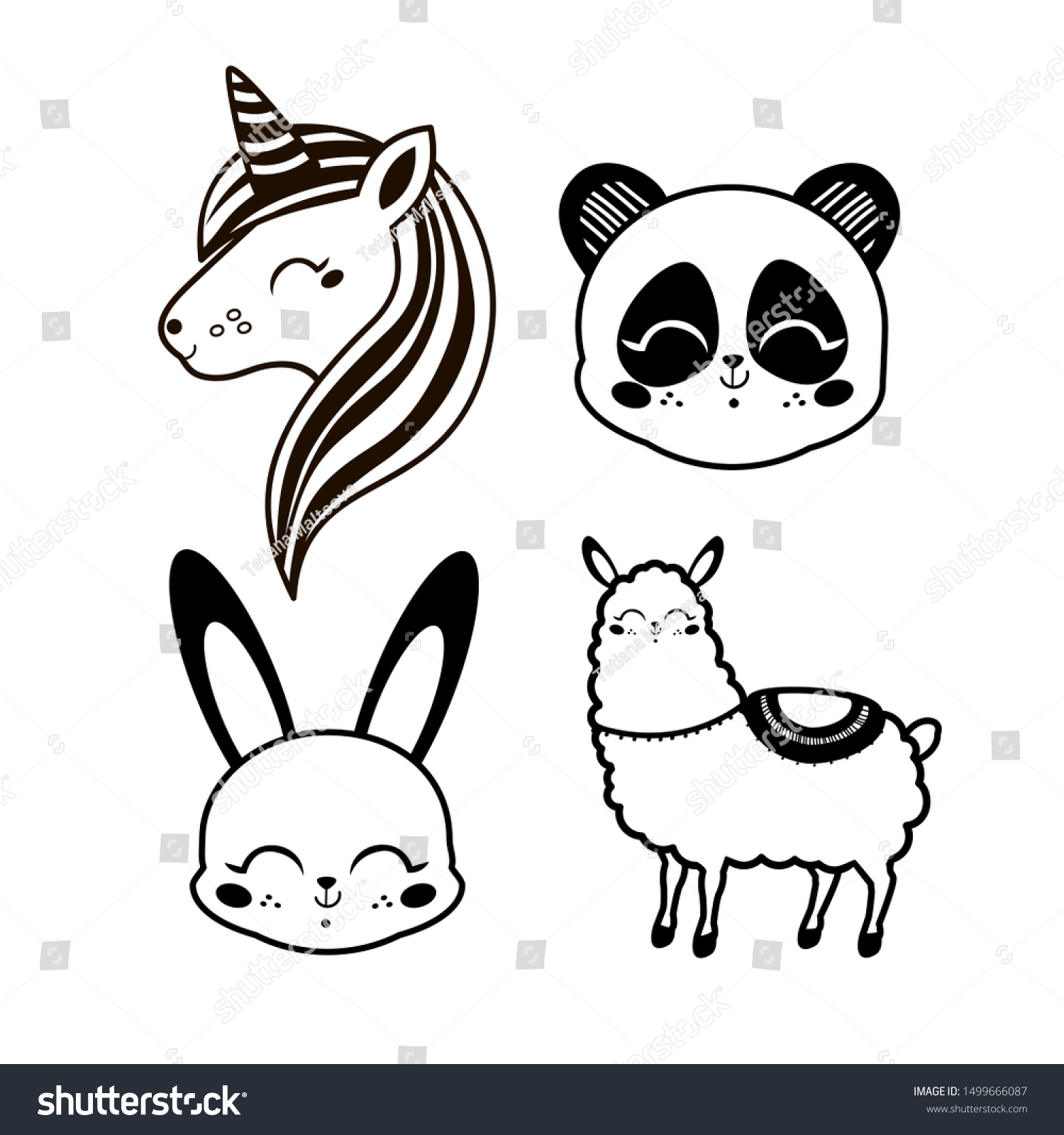 Lama unicorn panda rabbit cute vector stock vector royalty free