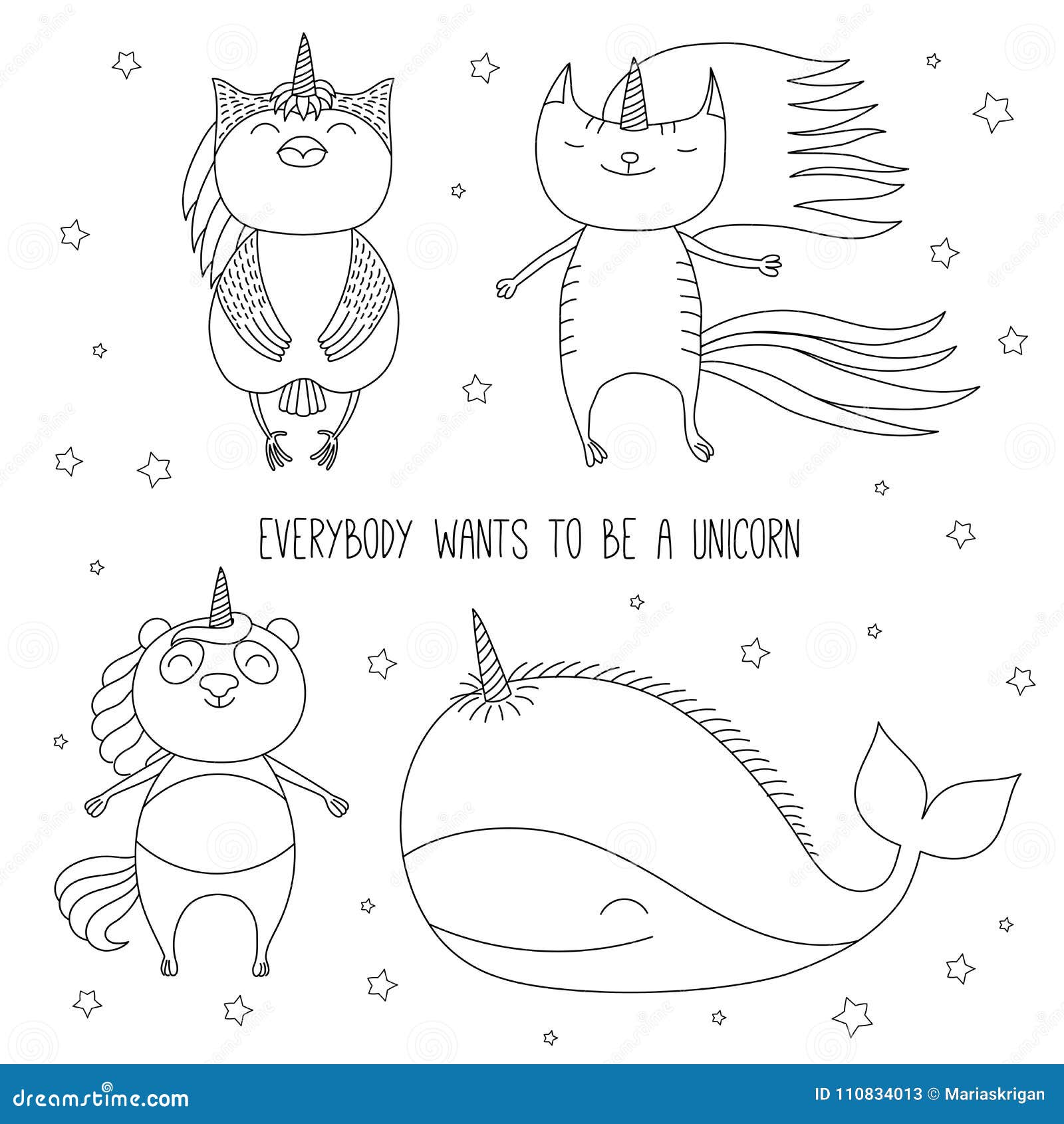 Cute animals unicorns coloring pages stock vector