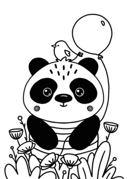 Cute cartoon panda character outline simply easy coloring page for kids contour drawing characters nursery design elements for poster cards coloring book illustration