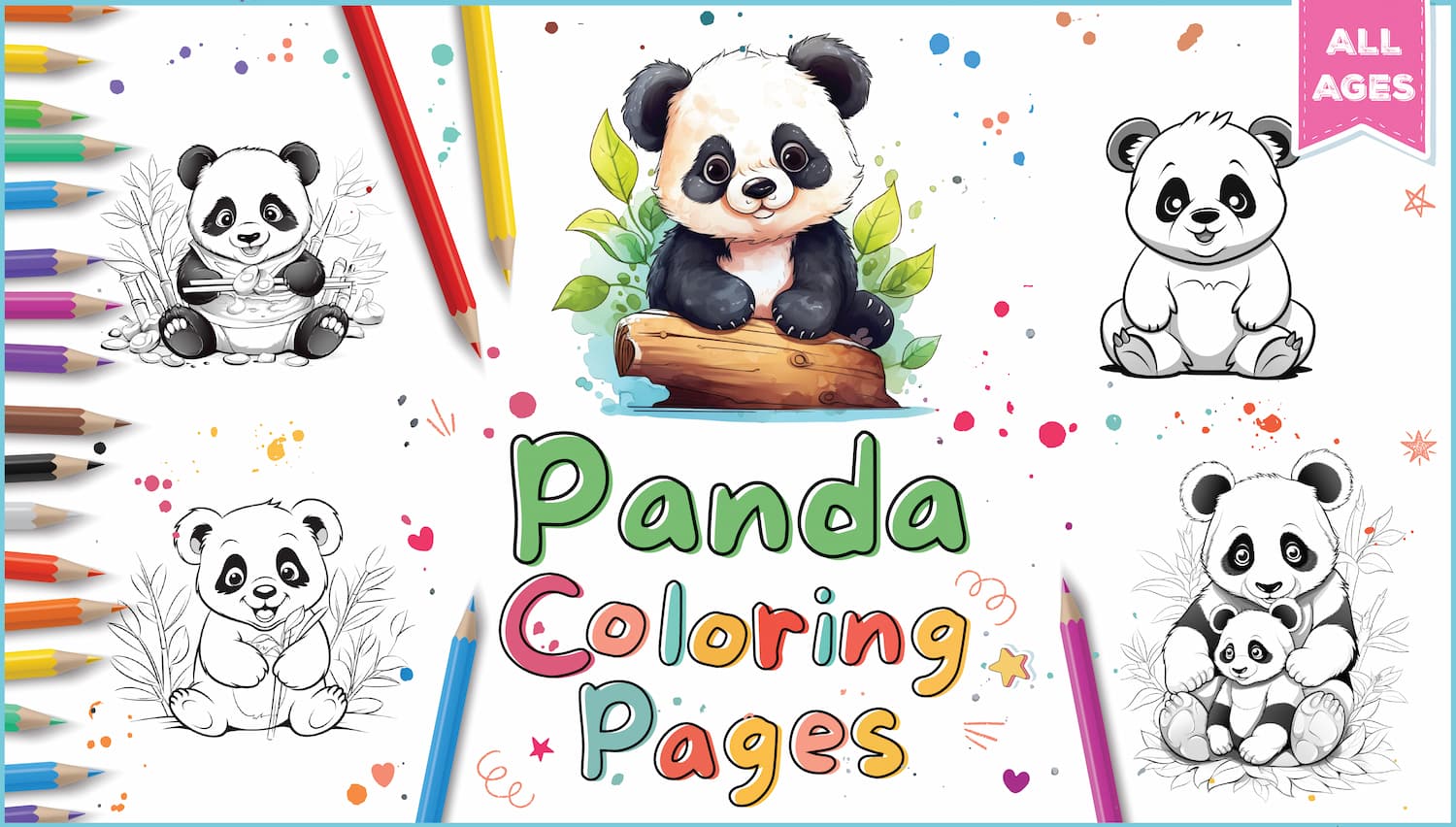 Panda coloring pages for kids adults
