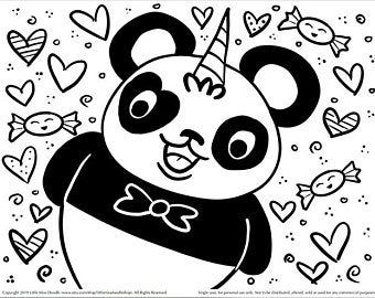 Pandacorn doodle printable cute kawaii coloring page for kids and adults coloring pages for kids bear coloring pages coloring pages
