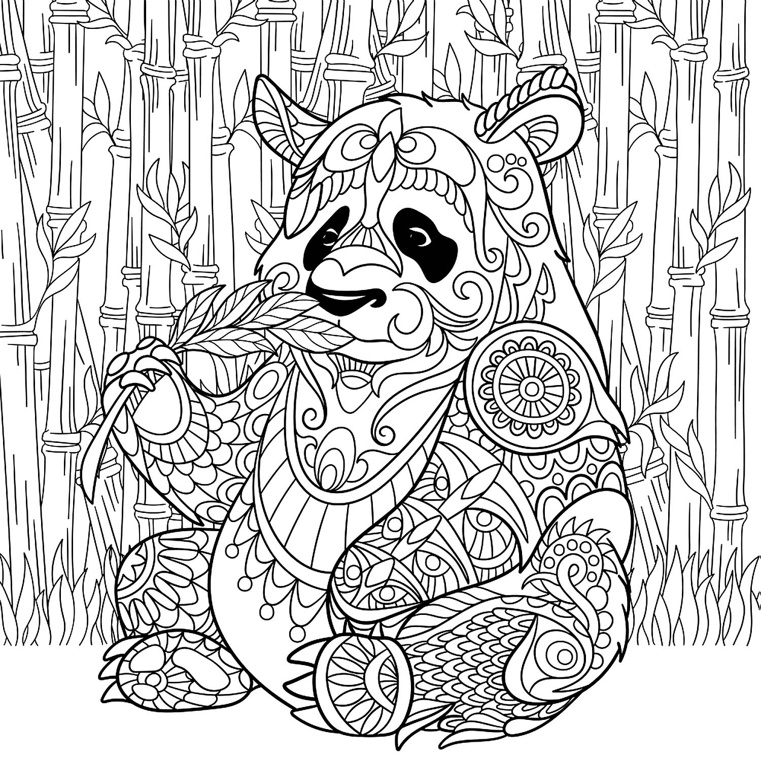 Drawing of a mandala panda coloring page