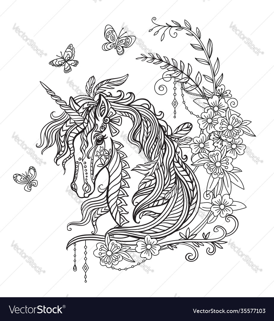 Unicorn portrait coloring book royalty free vector image