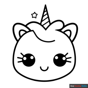 Chibi unicorn face coloring page easy drawing guides