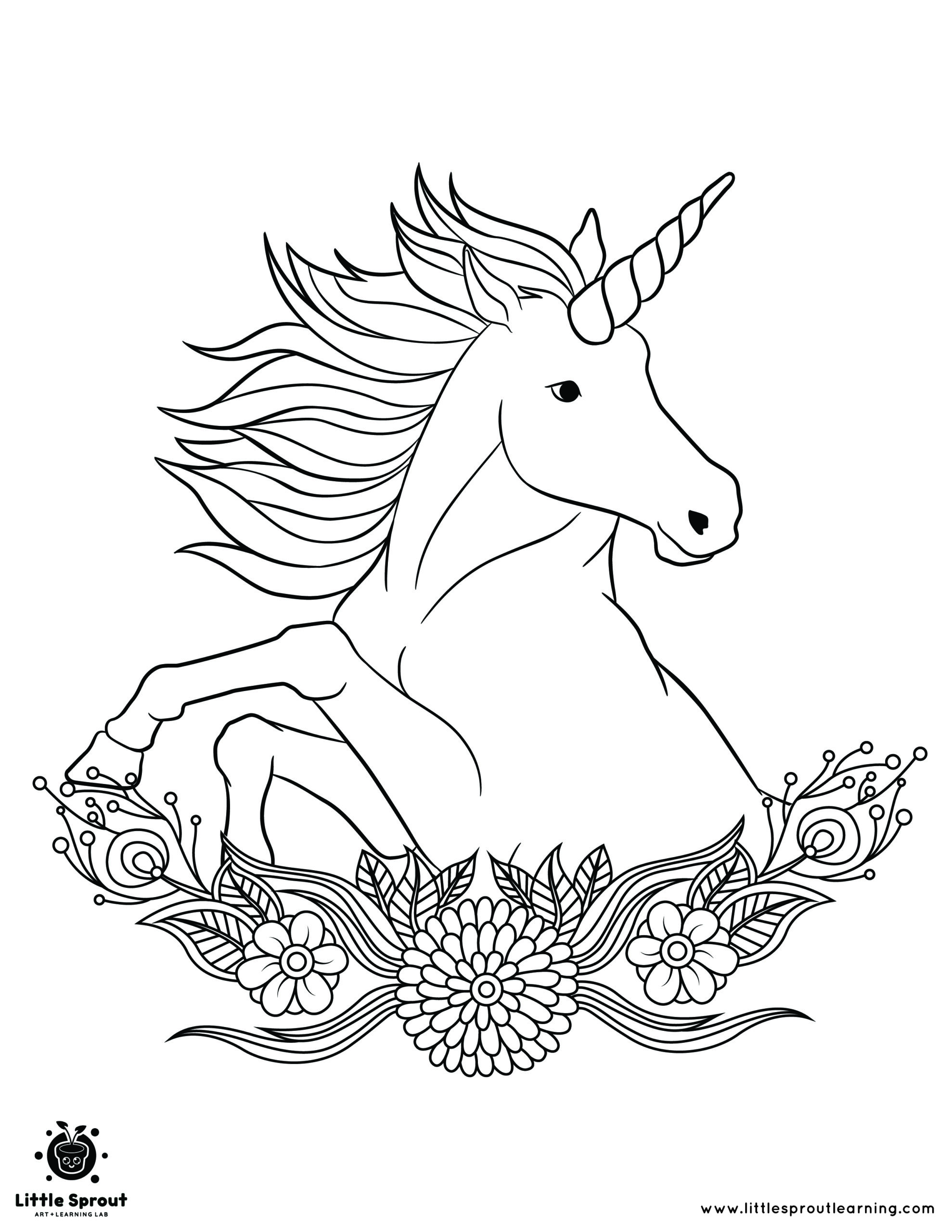 The best unicorn coloring page little sprout art
