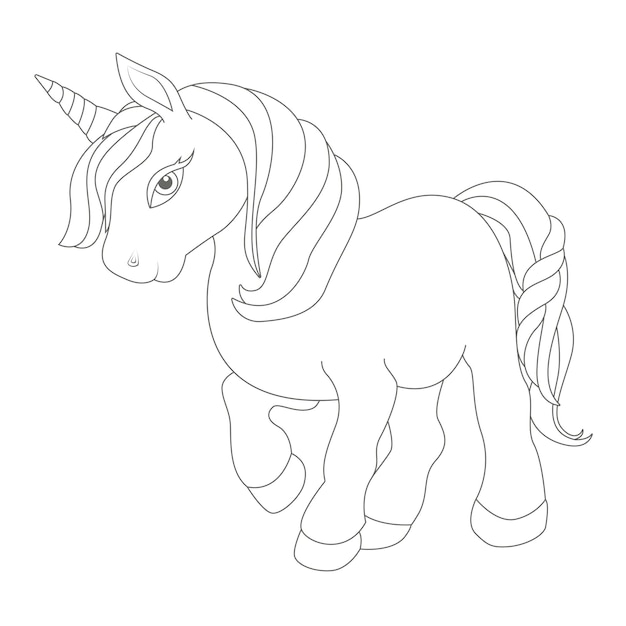Premium vector cute unicorn portrait coloring book page