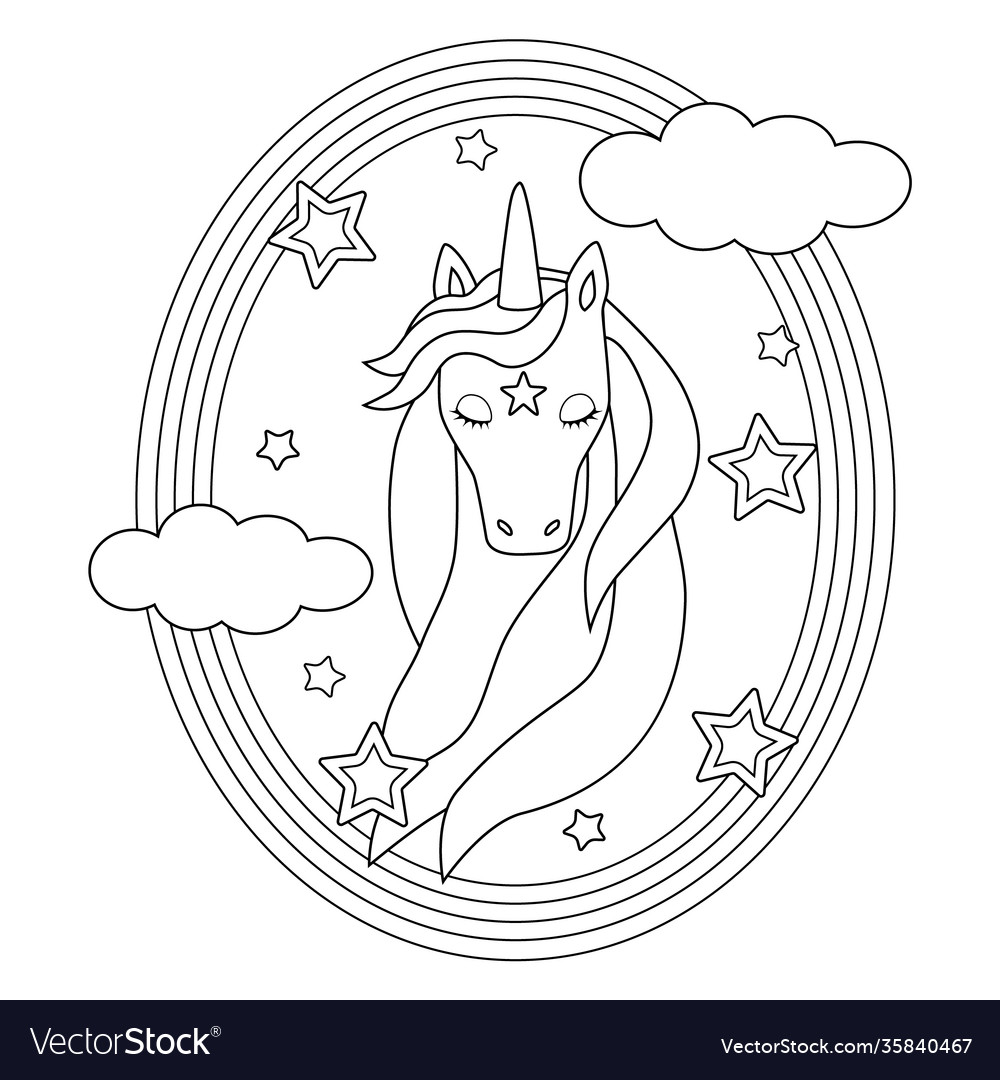 Cute coloring book with a portrait unicorn vector image