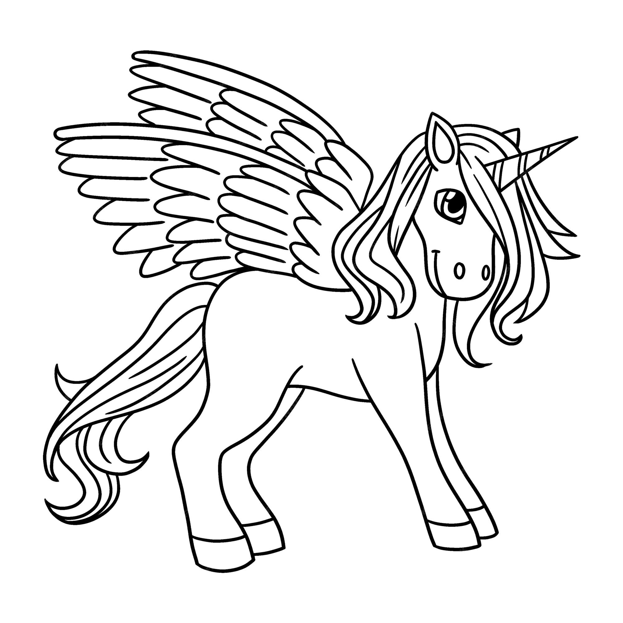 Premium vector unicorn with wings isolated coloring page for kids