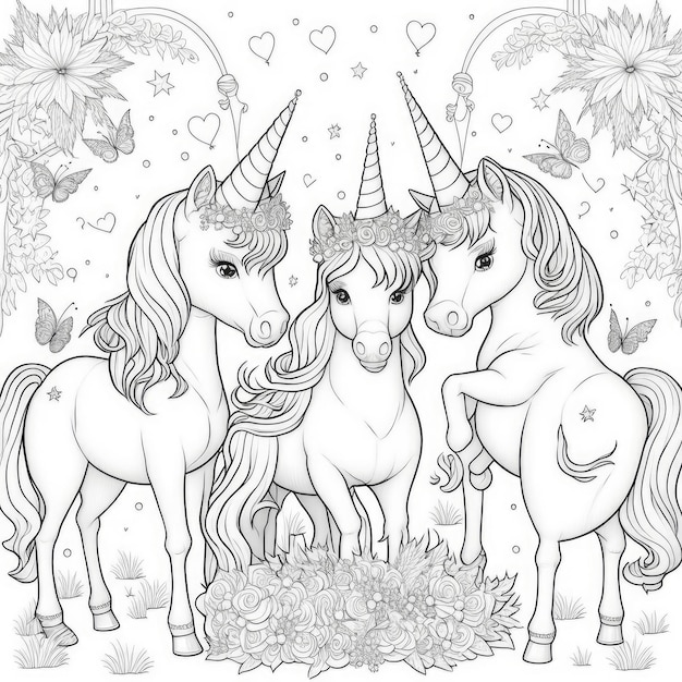 Premium ai image unicorn coloring pages for kids and adults