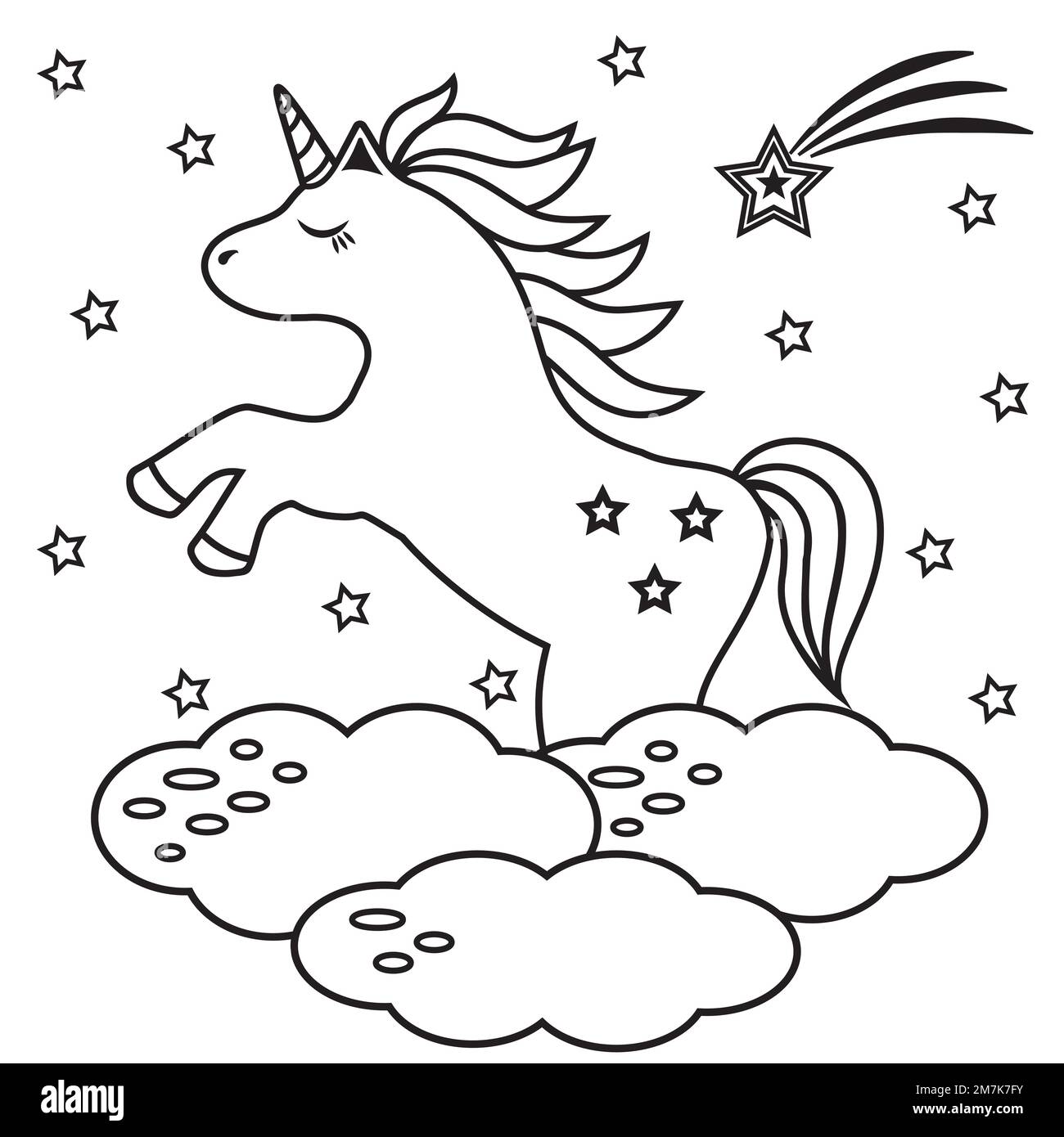 Unicornio feliz para colorear imãgen de stock en blanco y negro