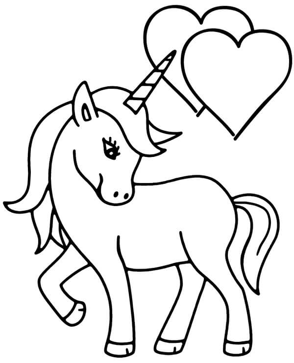 Unicorn and heart coloring page