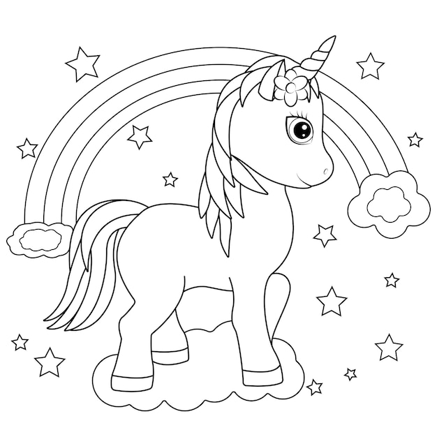 Premium vector cute pony unicorn rainbow coloring page