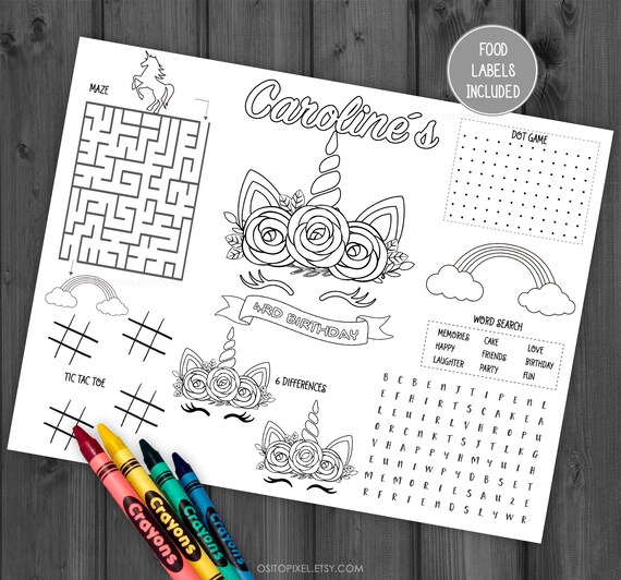 Unicorn printable activity and coloring pages personalized unicorn birthday printable template rainbow unicorn glitter studiopanda
