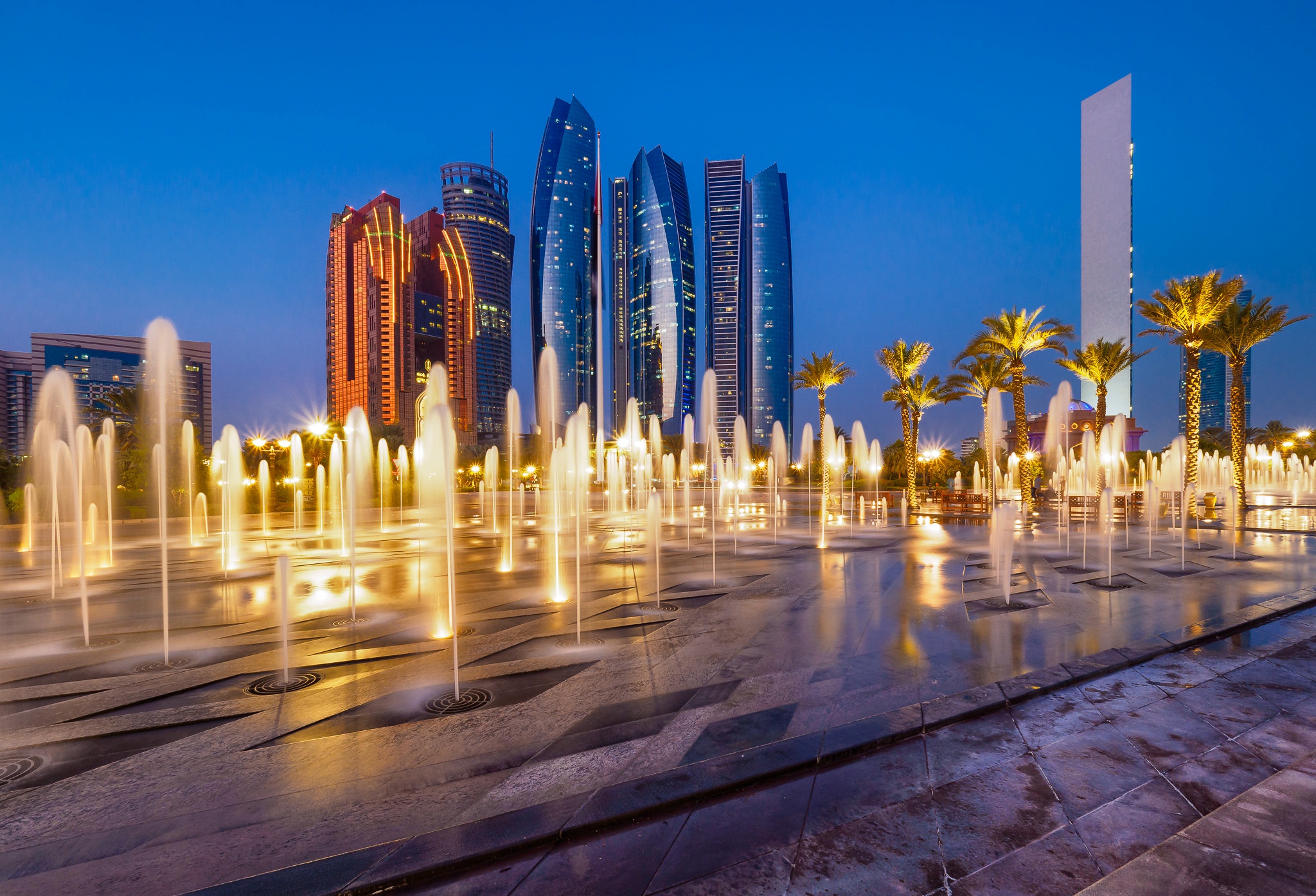 Hd desktop cities night fountain skyscraper building united arab emirates abu dhabi man made download free picture