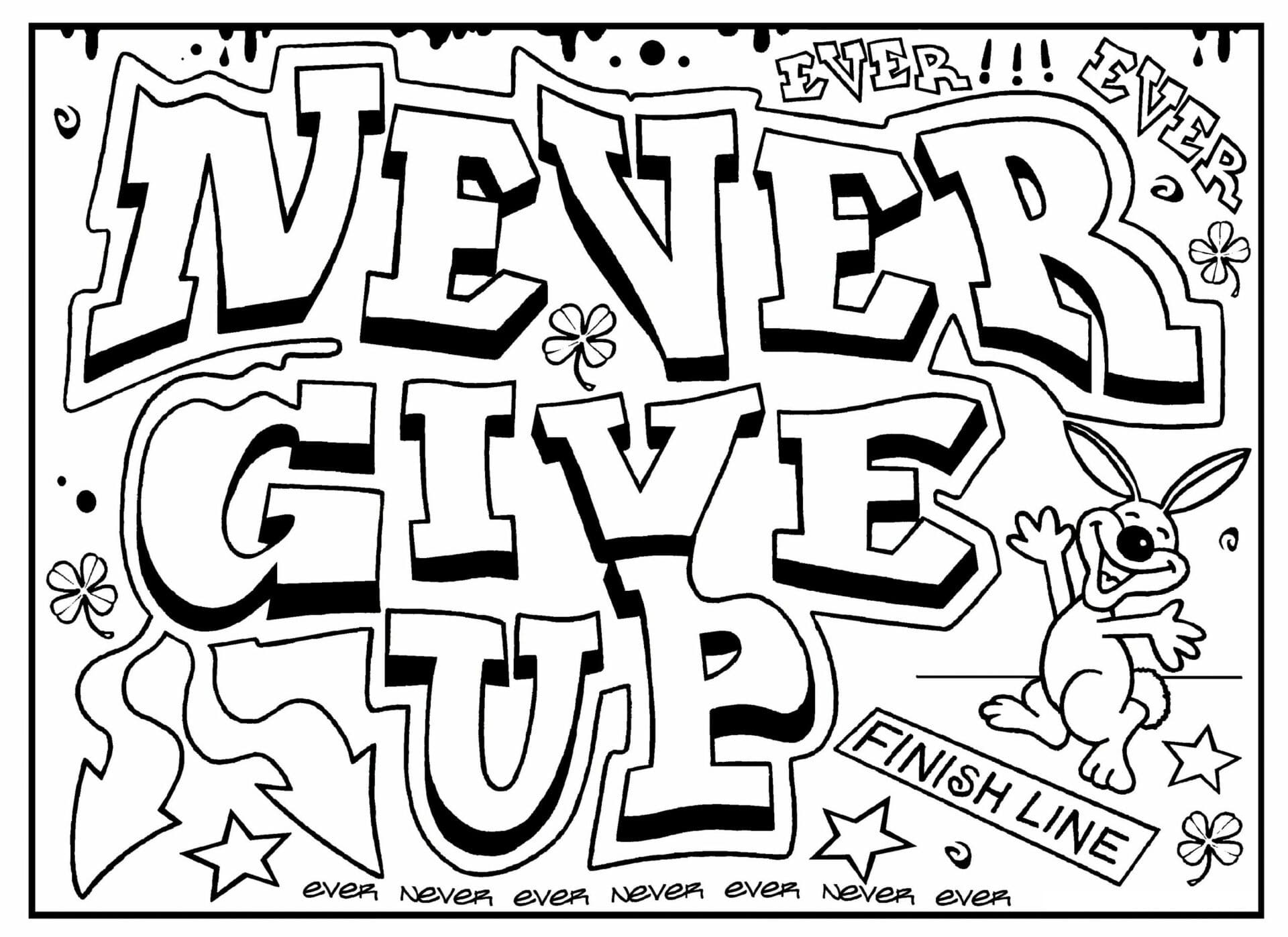 Never give up graffiti coloring page