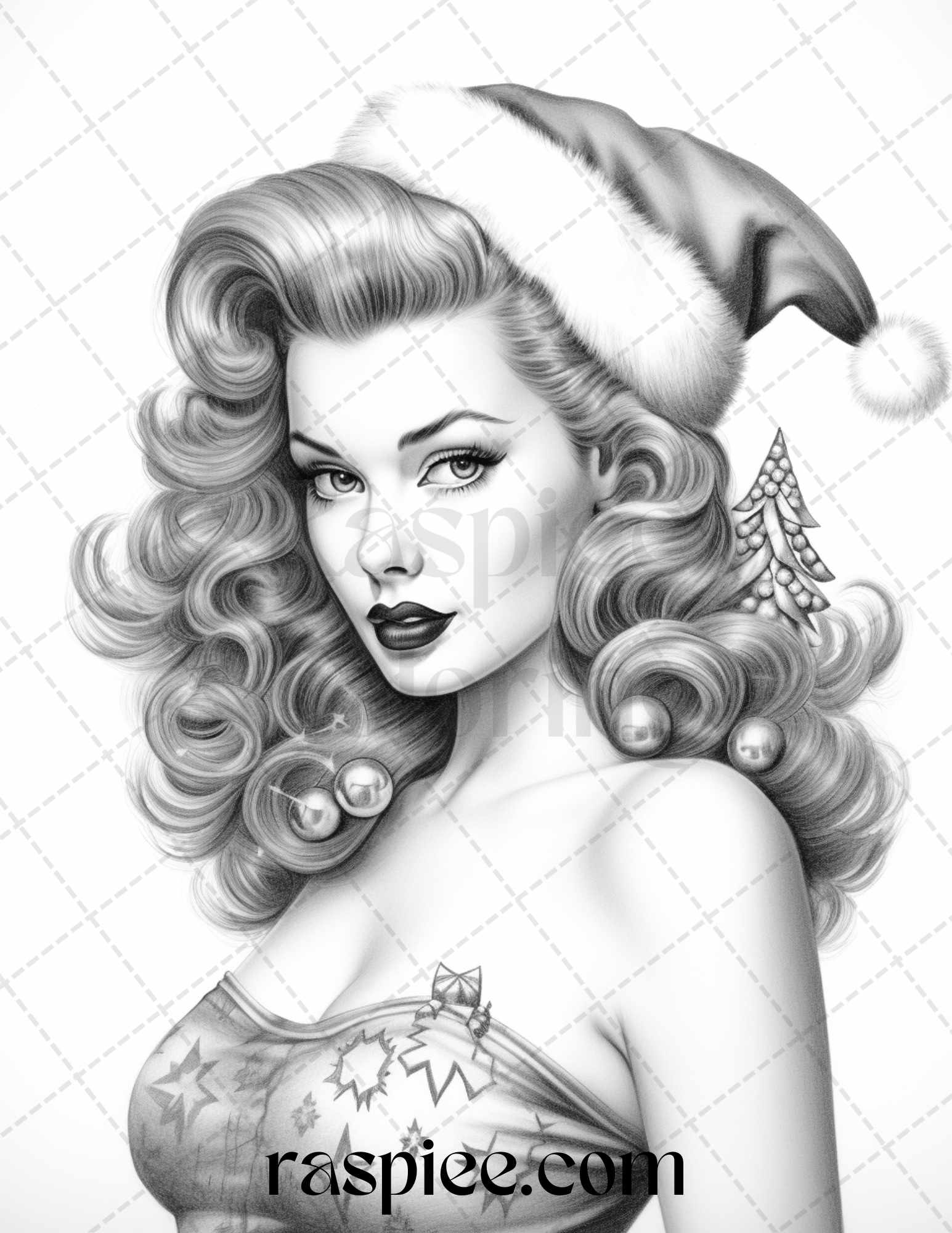 Vintage christmas pin up girls grayscale coloring pages for adults â coloring