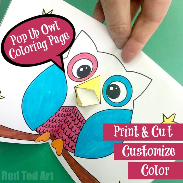 Easy printable pop up owl card coloring page