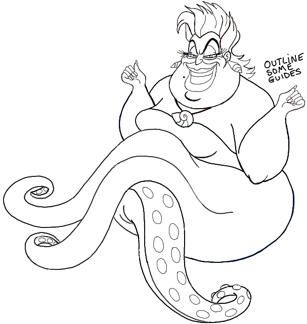 How draw ursula the sea witch from the little mermaid step by step drawing tutorial